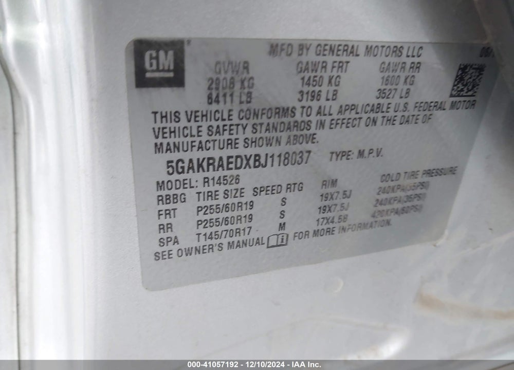 2011 BUICK ENCLAVE CX VIN: 5GAKRAEDXBJ118037