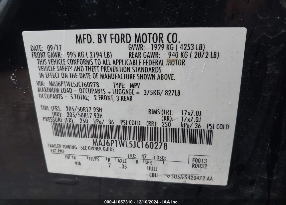 2018 FORD ECOSPORT TITANIUM VIN: MAJ6P1WL5JC160278