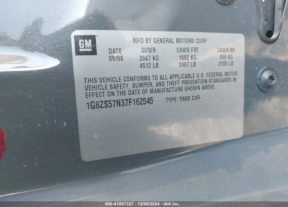 2007 SATURN AURA XE VIN: 1G8ZS57N37F162545