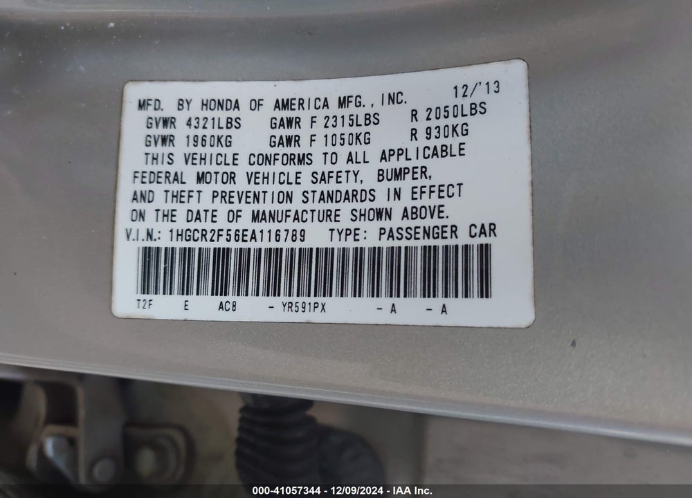 2014 HONDA ACCORD SPORT VIN: 1HGCR2F56EA116789