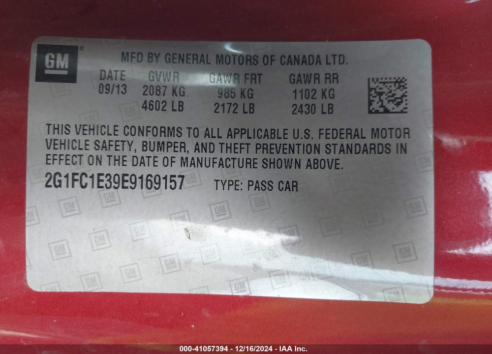 2014 CHEVROLET CAMARO VIN: 2G1FC1E39E9169157
