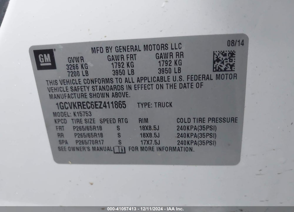 2014 CHEVROLET SILVERADO 1500 VIN: 1GCVKREC6EZ411865