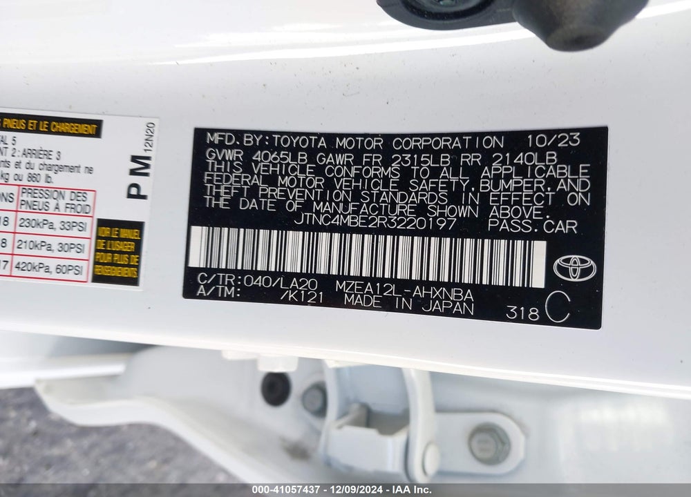 2024 TOYOTA COROLLA XSE VIN: JTNC4MBE2R3220197