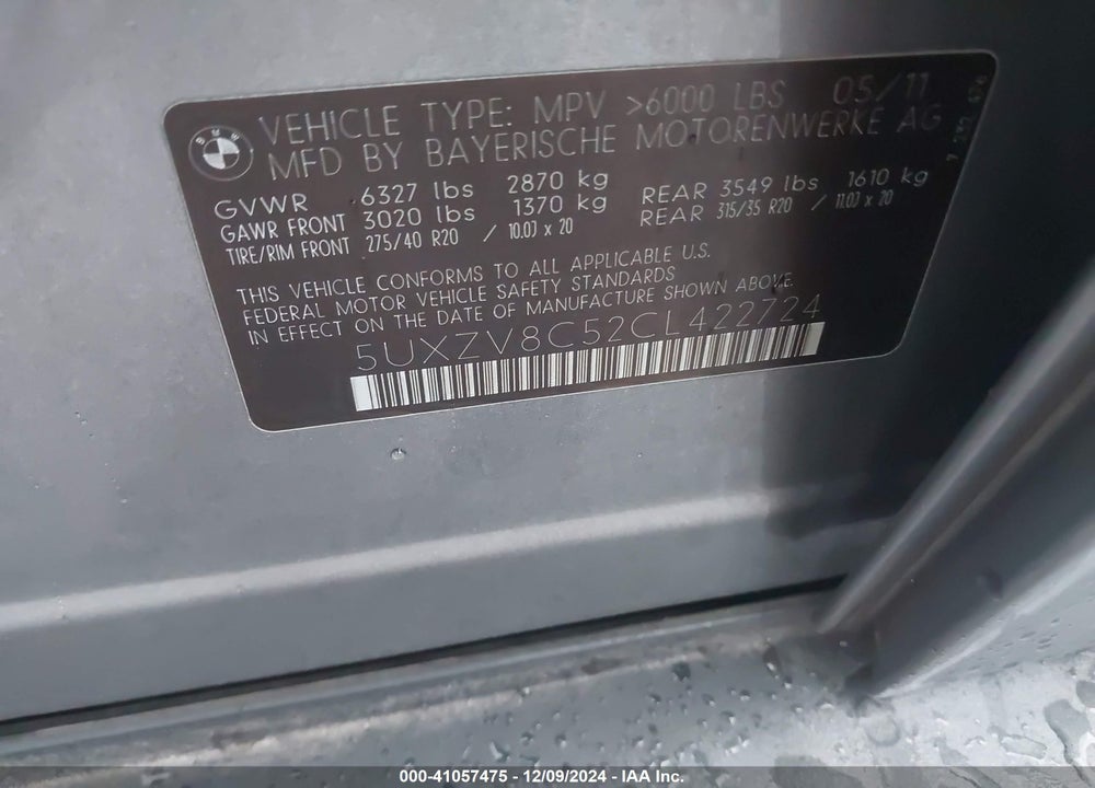 2012 BMW X5 XDRIVE50I VIN: 5UXZV8C52CL422724