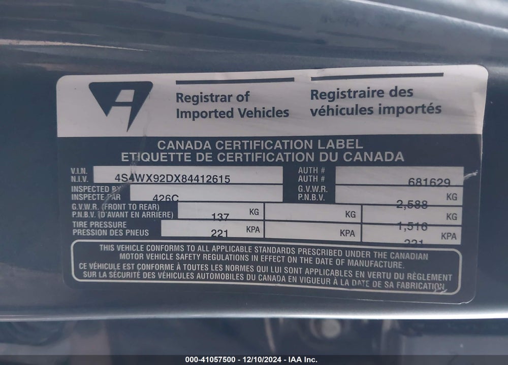 2008 SUBARU TRIBECA LIMITED 5-PASSENGER VIN: 4S4WX92DX84412615