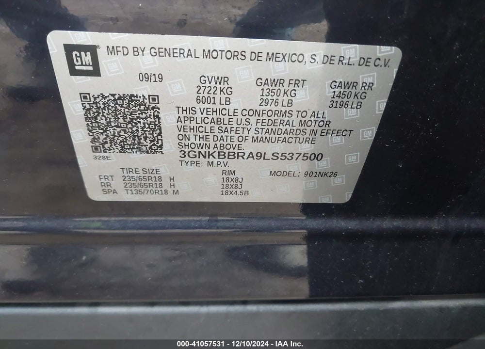 2020 CHEVROLET BLAZER FWD 1LT VIN: 3GNKBBRA9LS537500