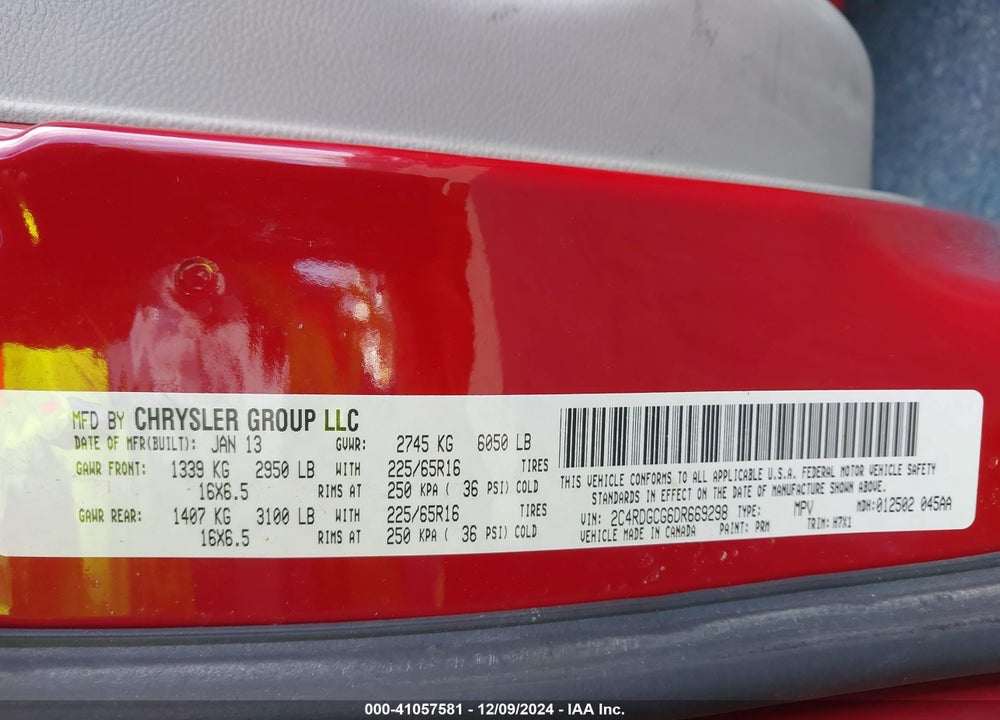 2013 DODGE GRAND CARAVAN SXT VIN: 2C4RDGCG6DR669298
