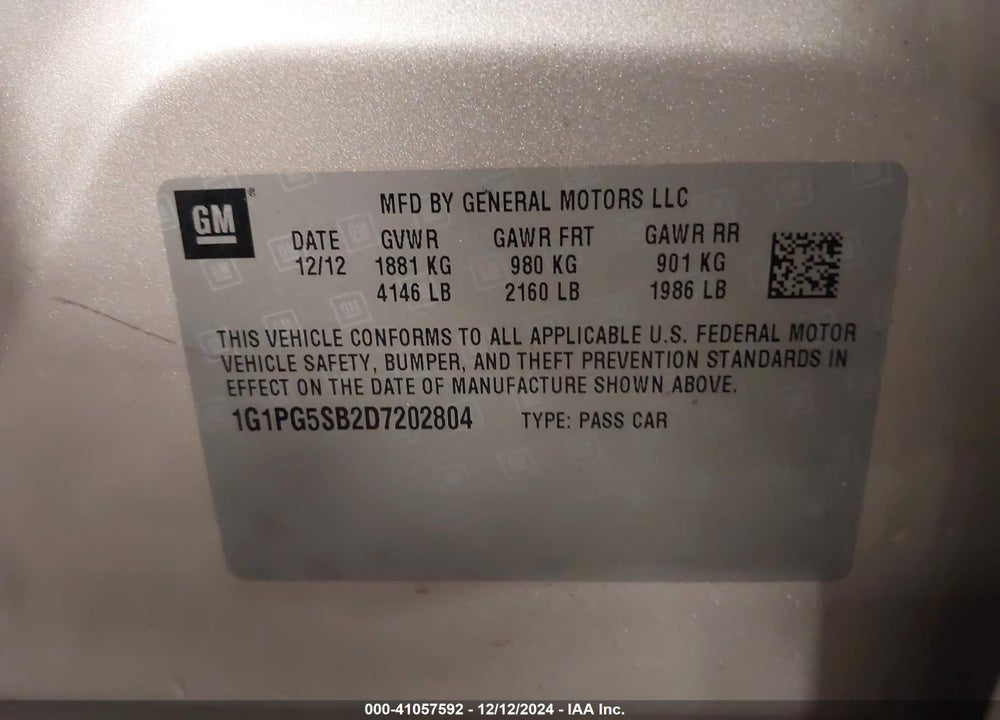 2013 CHEVROLET CRUZE LTZ VIN: 1G1PG5SB2D7202804