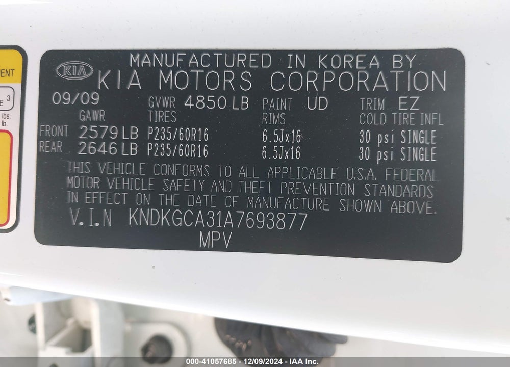 2010 KIA SPORTAGE VIN: KNDKGCA31A7693877