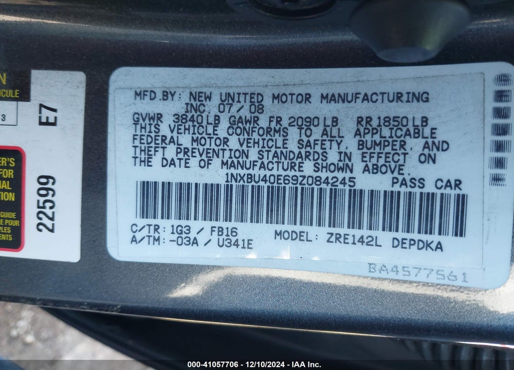 2009 TOYOTA COROLLA LE VIN: 1NXBU40E69Z084245
