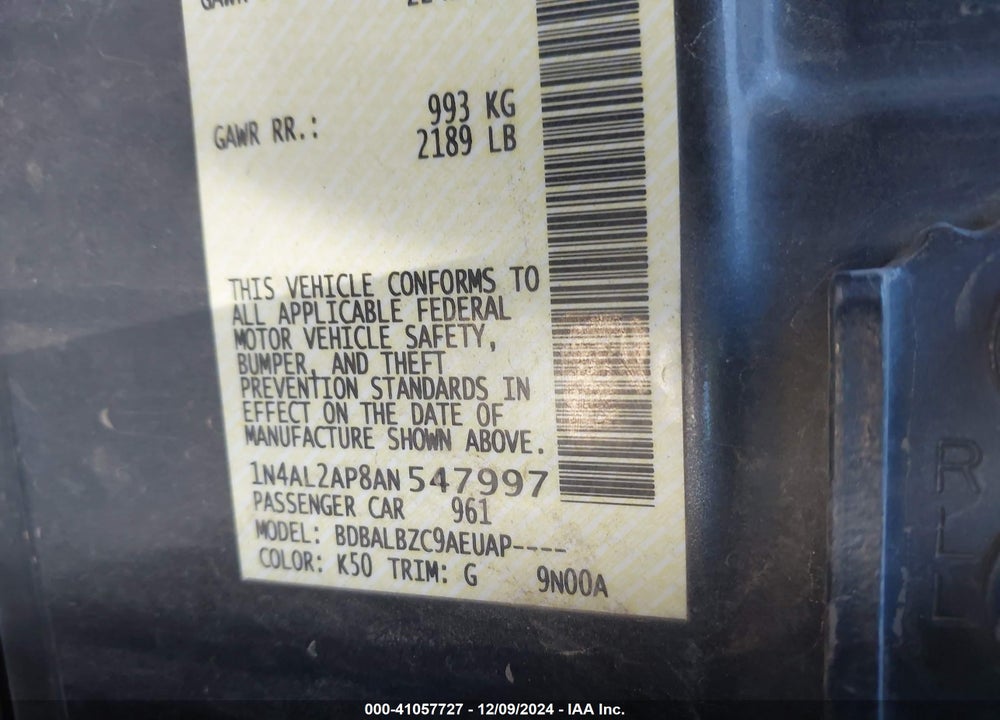 2010 NISSAN ALTIMA 2.5 S VIN: 1N4AL2AP8AN547997