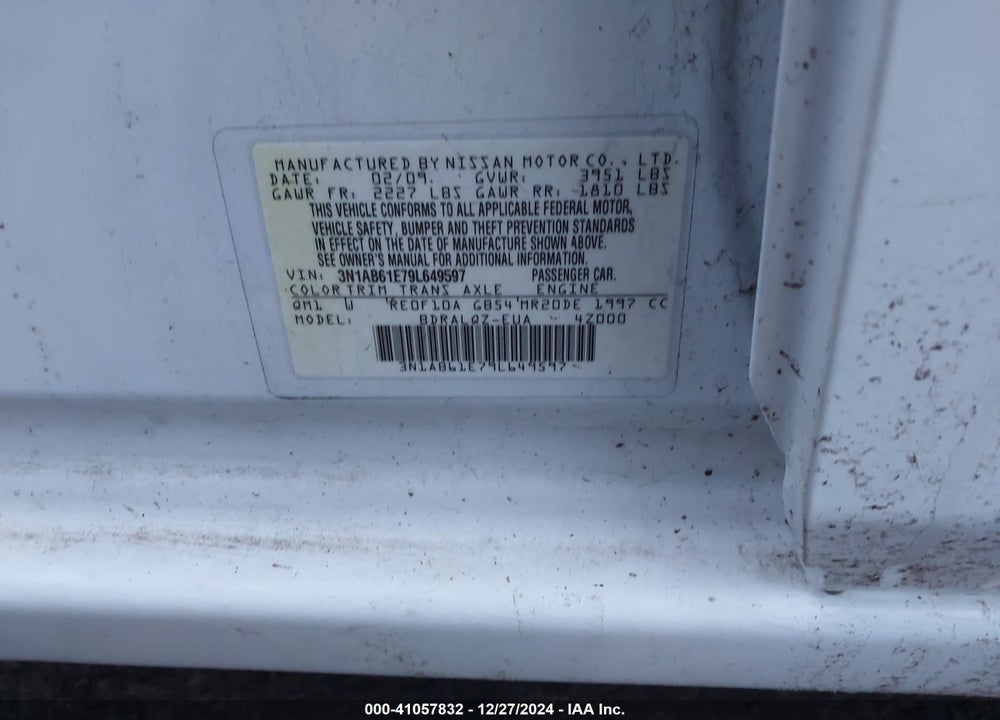 2009 NISSAN SENTRA 2.0 VIN: 3N1AB61E79L649597