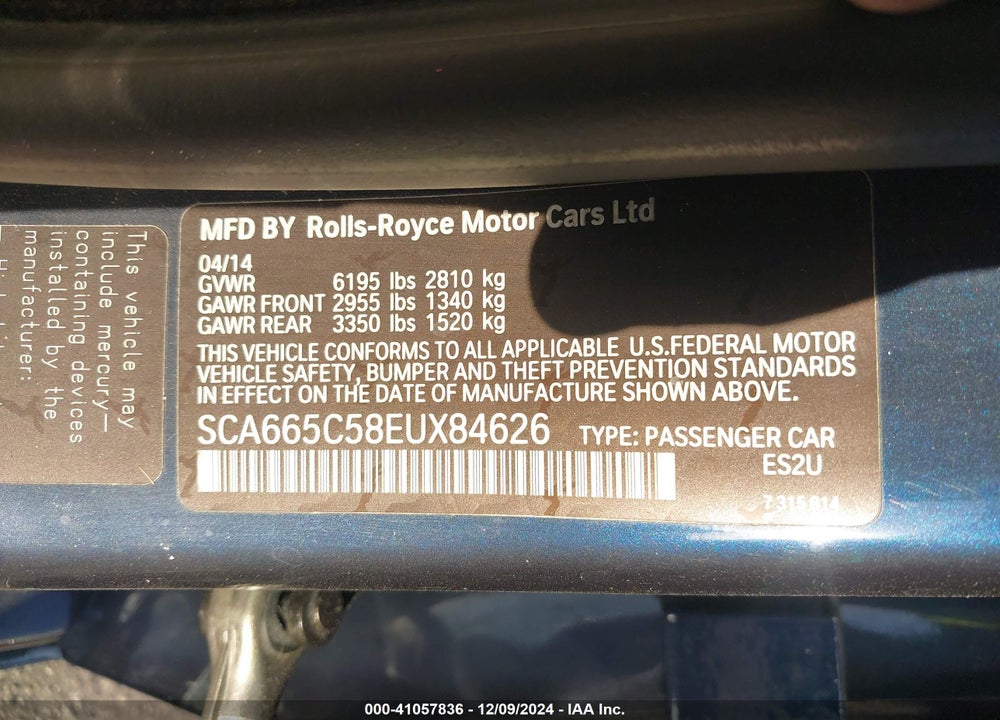2014 ROLLS-ROYCE WRAITH VIN: SCA665C58EUX84626