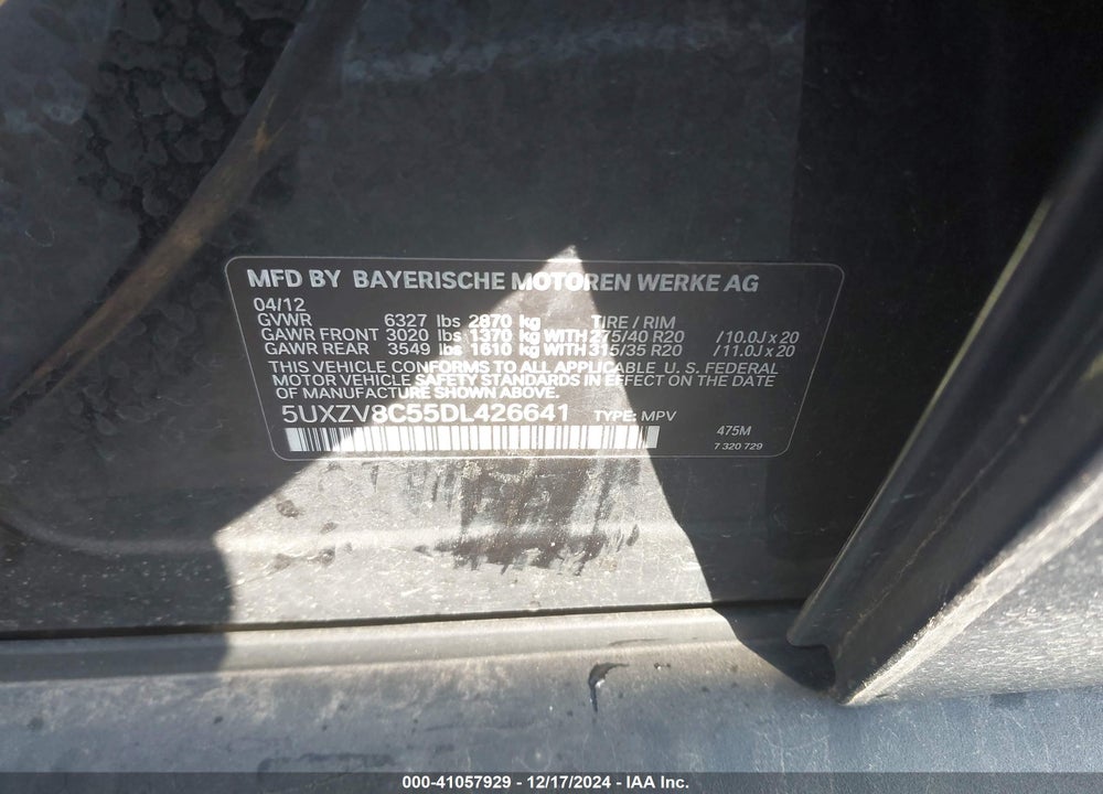 2013 BMW X5 XDRIVE50I VIN: 5UXZV8C55DL426641