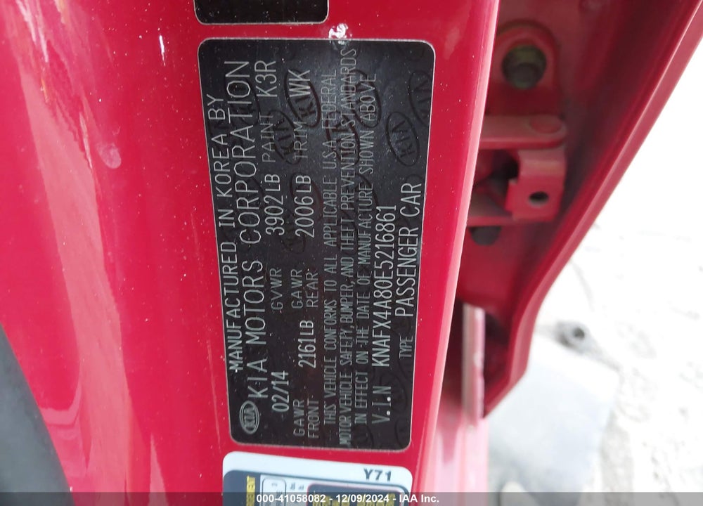 2014 KIA FORTE EX VIN: KNAFX4A80E5216861