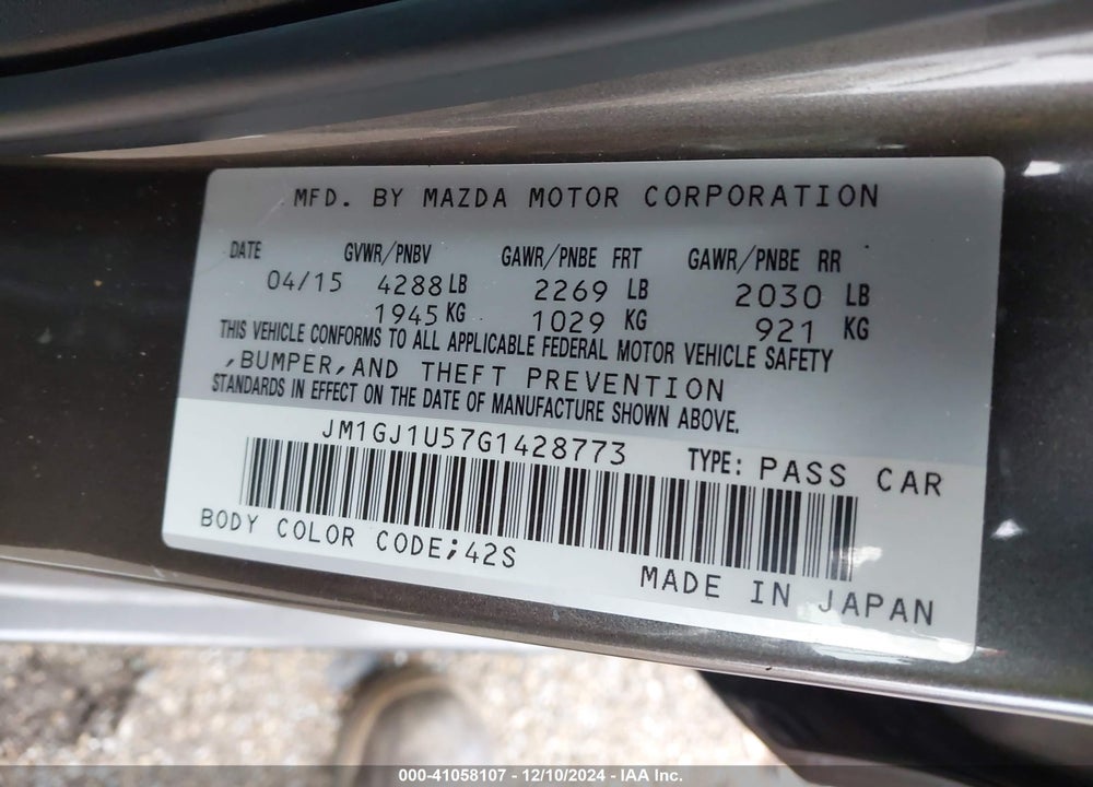 2016 MAZDA 6 I SPORT VIN: JM1GJ1U57G1428773