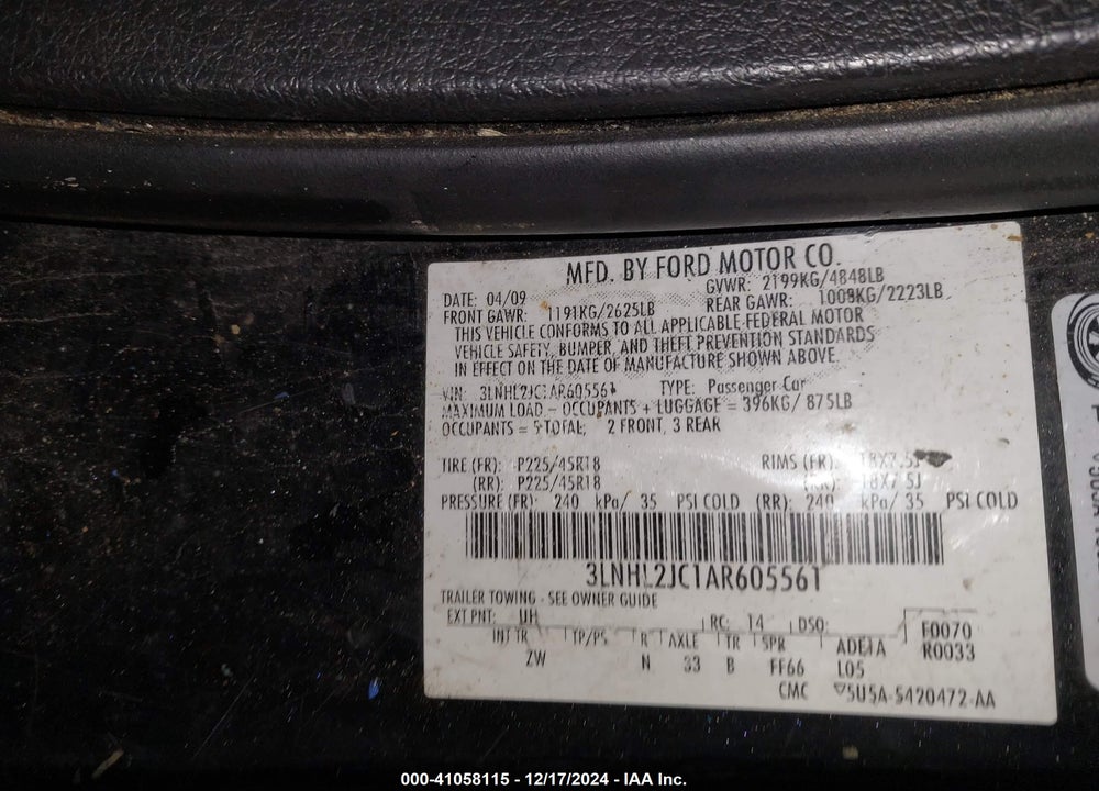 2010 LINCOLN MKZ VIN: 3LNHL2JC1AR605561