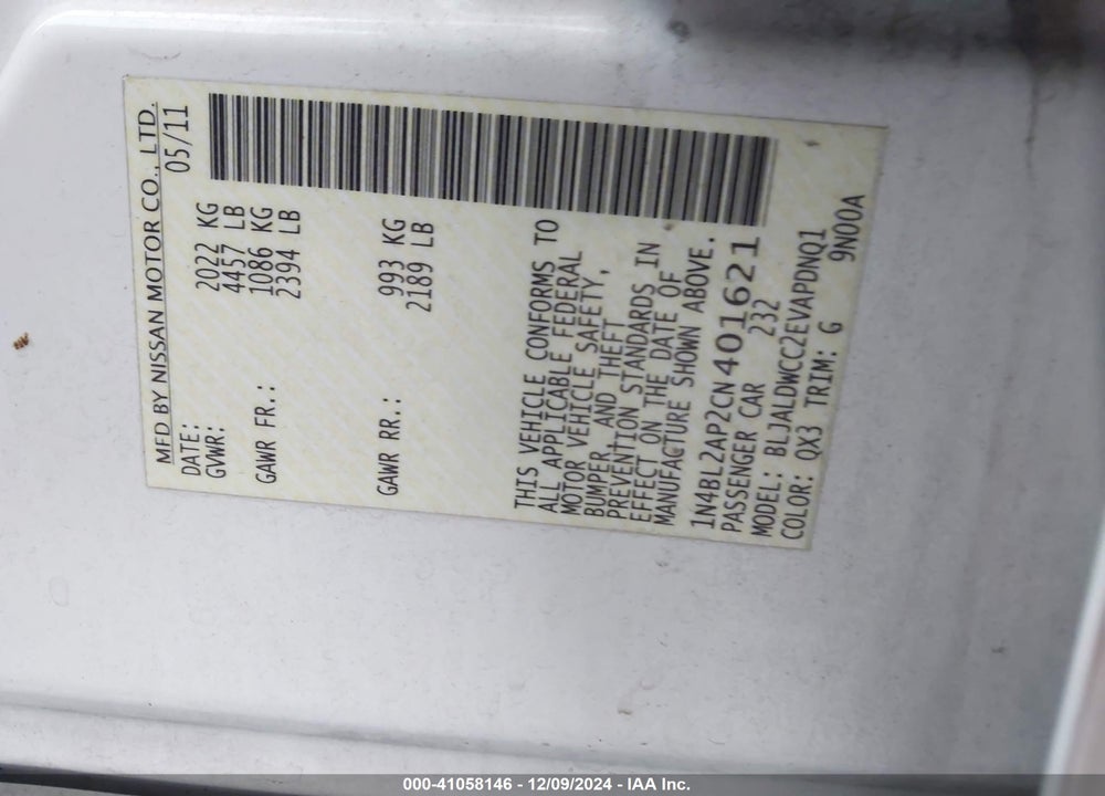 2012 NISSAN ALTIMA 3.5 SR VIN: 1N4BL2AP2CN401621