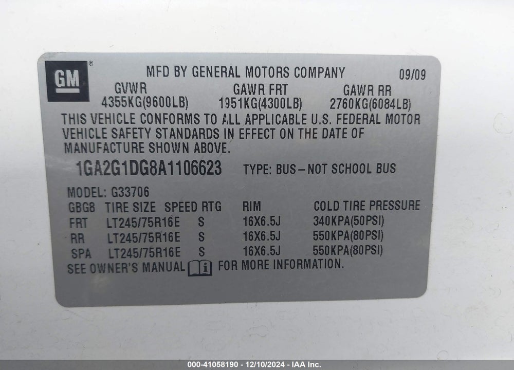 2010 CHEVROLET EXPRESS 3500 LT VIN: 1GA2G1DG8A1106623