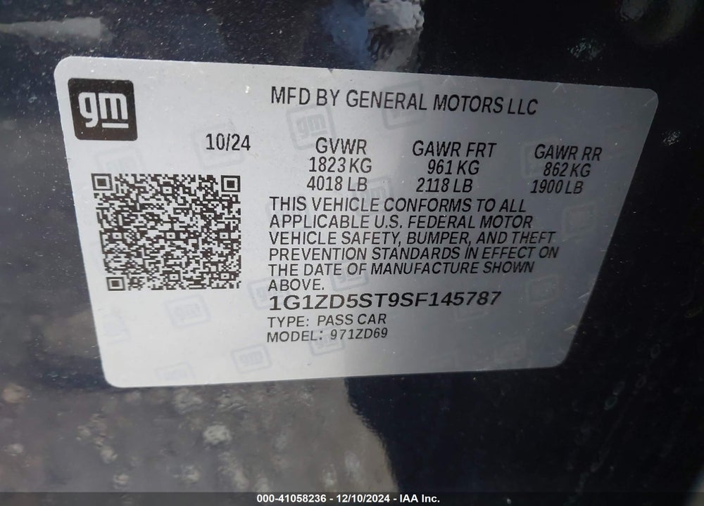 2025 CHEVROLET MALIBU FWD 1LT VIN: 1G1ZD5ST9SF145787