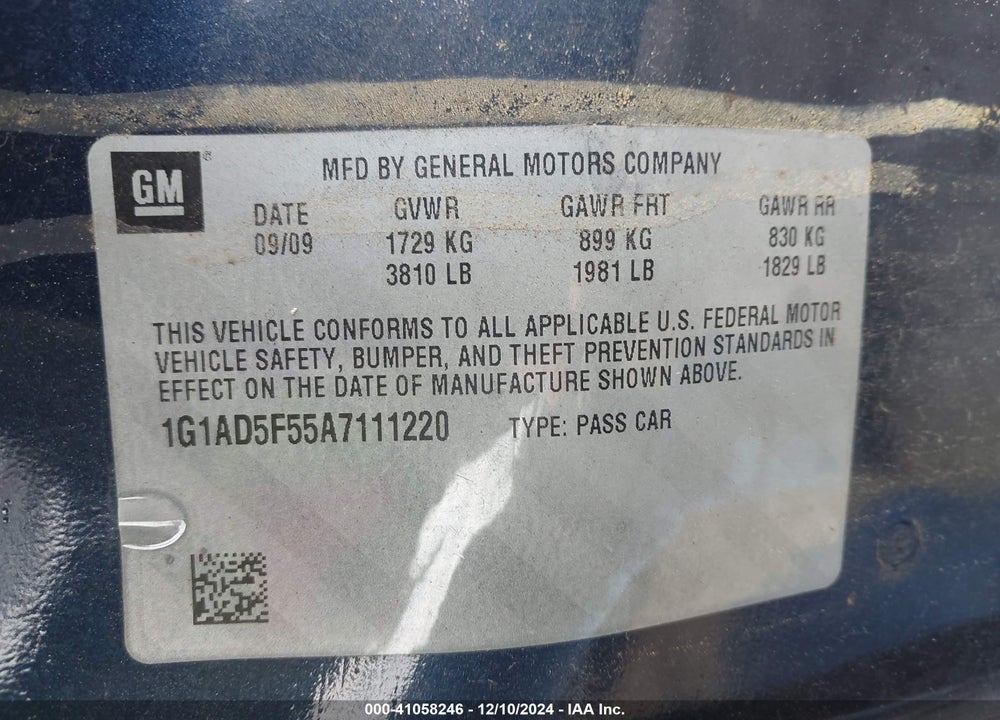 2010 CHEVROLET COBALT LT VIN: 1G1AD5F55A7111220