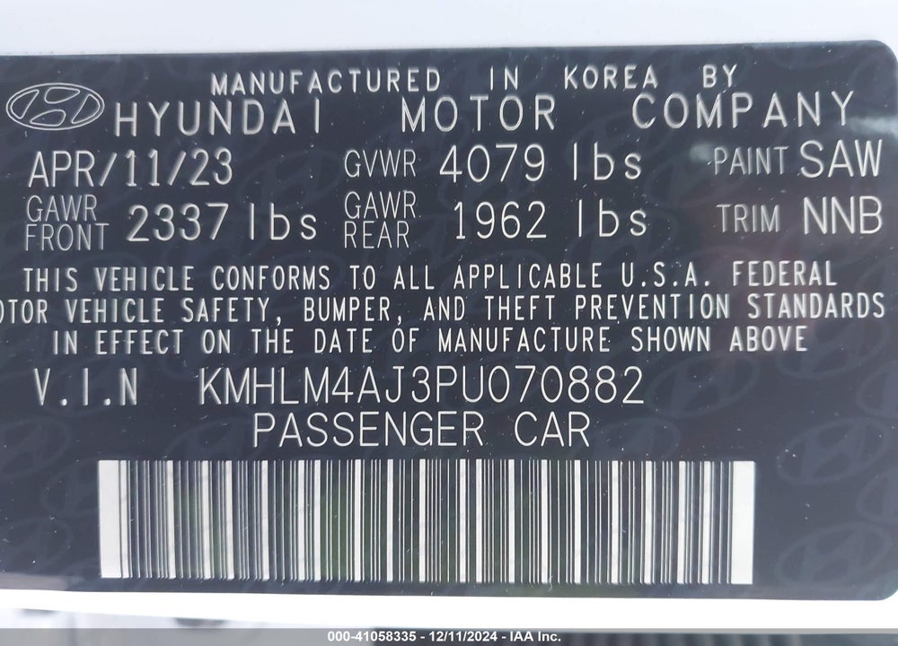 2023 HYUNDAI ELANTRA HYBRID VIN: KMHLM4AJ3PU070882