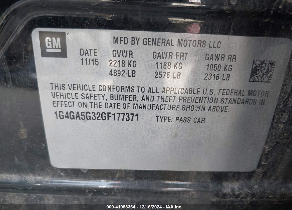 2016 BUICK LACROSSE VIN: 1G4GA5G32GF177371