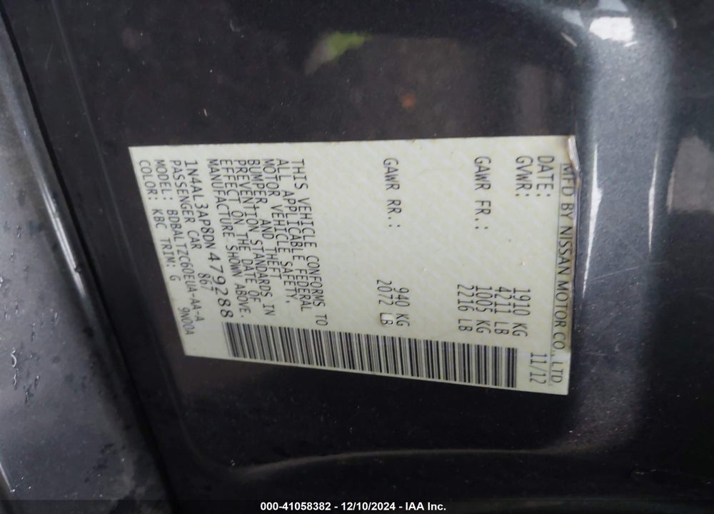 2013 NISSAN ALTIMA 2.5 SV VIN: 1N4AL3AP8DN479288