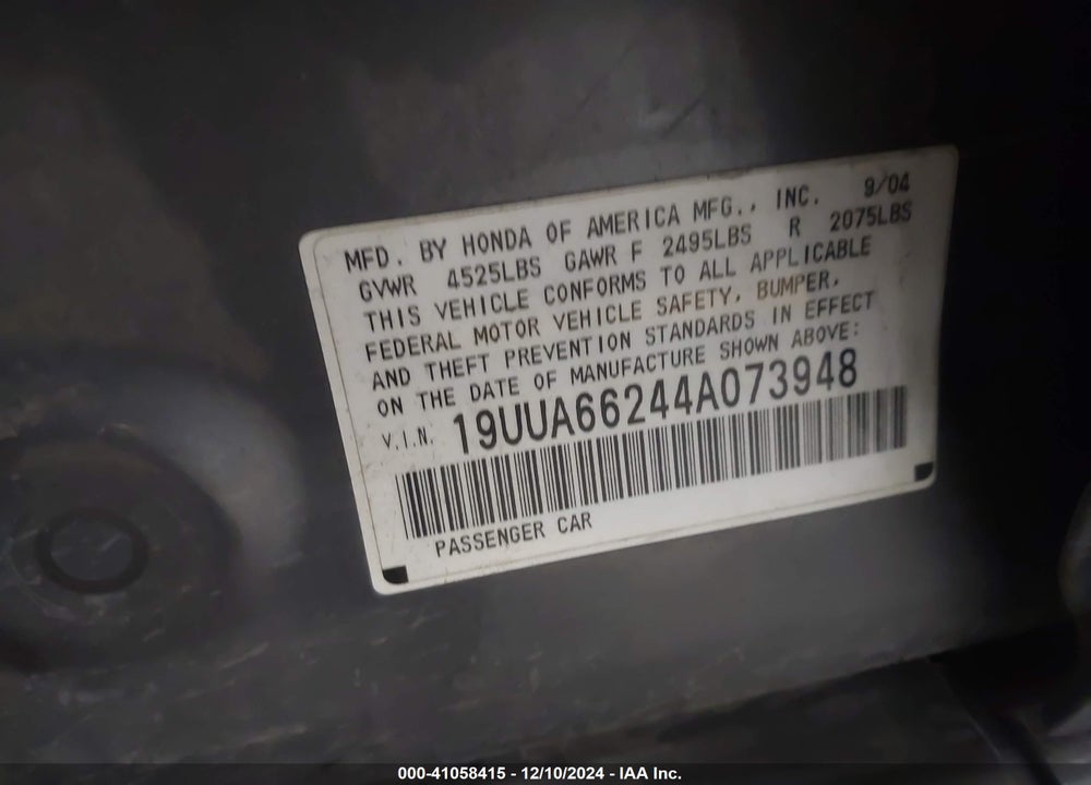 2004 ACURA TL VIN: 19UUA66244A073948