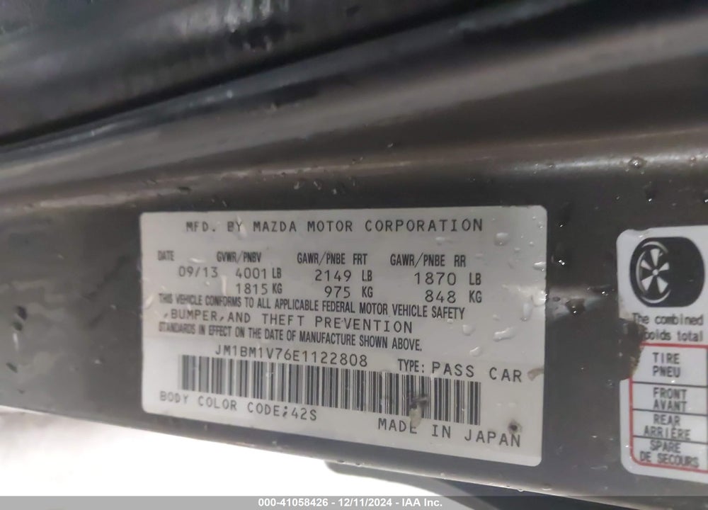 2014 MAZDA 3 I TOURING VIN: JM1BM1V76E1122808