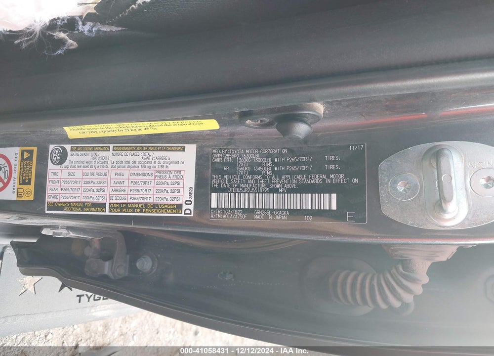 2018 TOYOTA 4RUNNER SR5 VIN: JTEBU5JR2J5518795