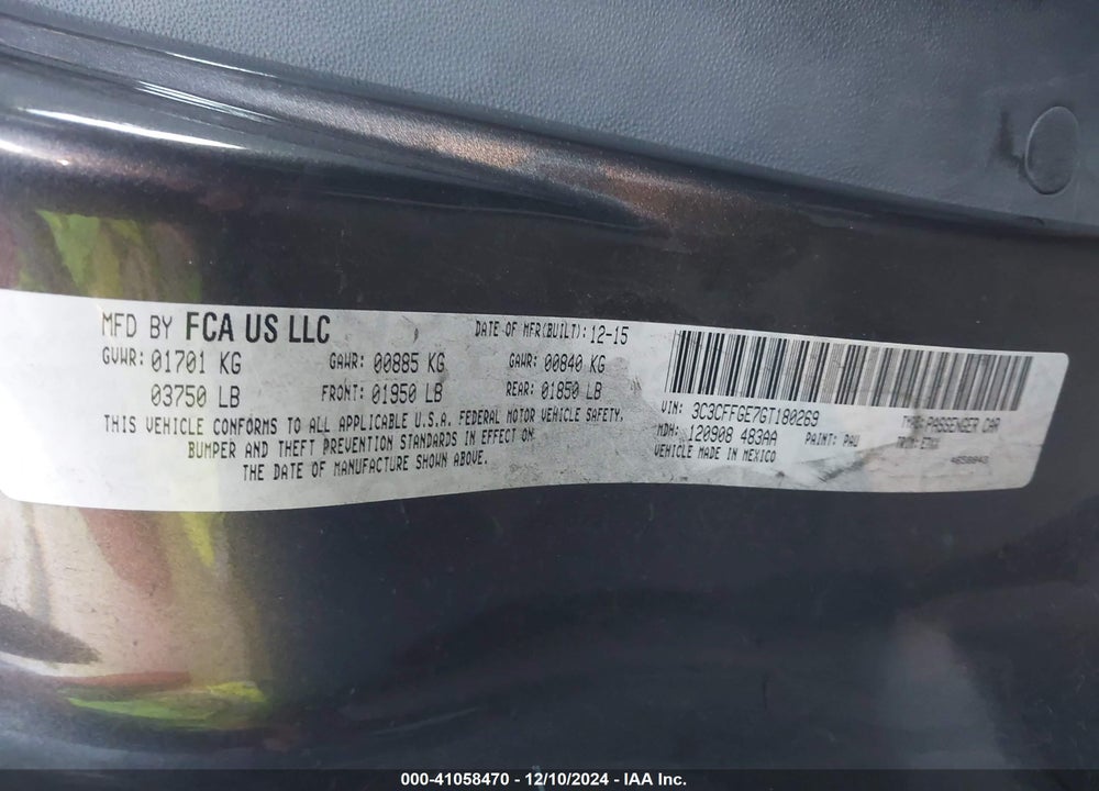 2016 FIAT 500E BATTERY ELECTRIC VIN: 3C3CFFGE7GT180269