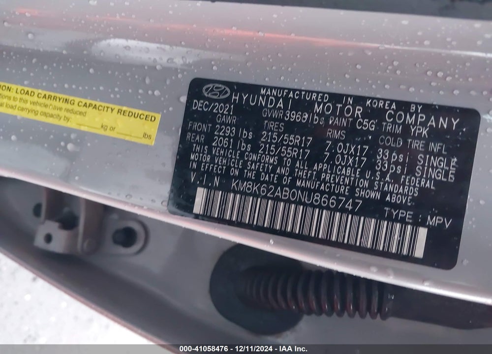 2022 HYUNDAI KONA SEL VIN: KM8K62AB0NU866747