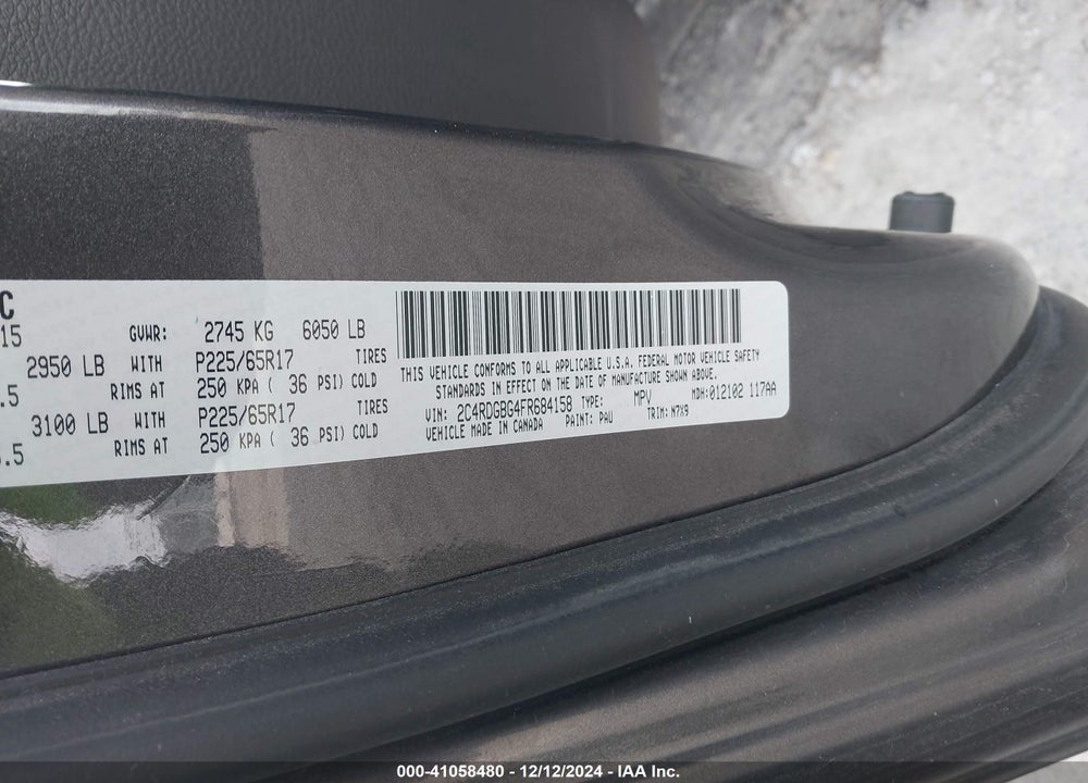 2015 DODGE GRAND CARAVAN SE VIN: 2C4RDGBG4FR684158