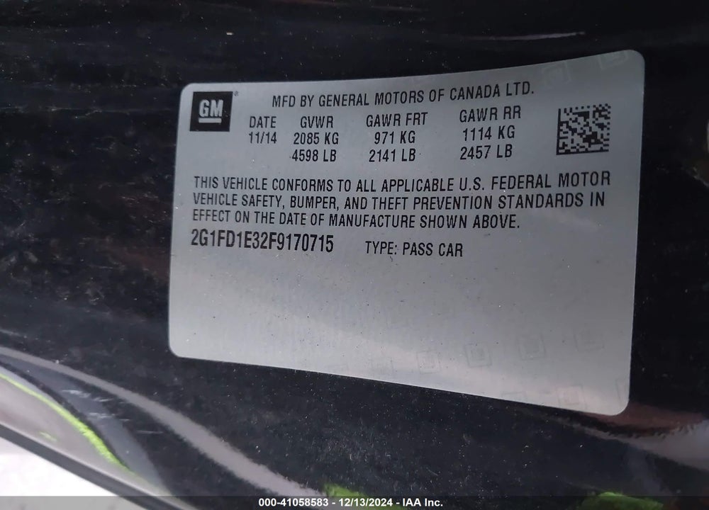 2015 CHEVROLET CAMARO 1LT VIN: 2G1FD1E32F9170715