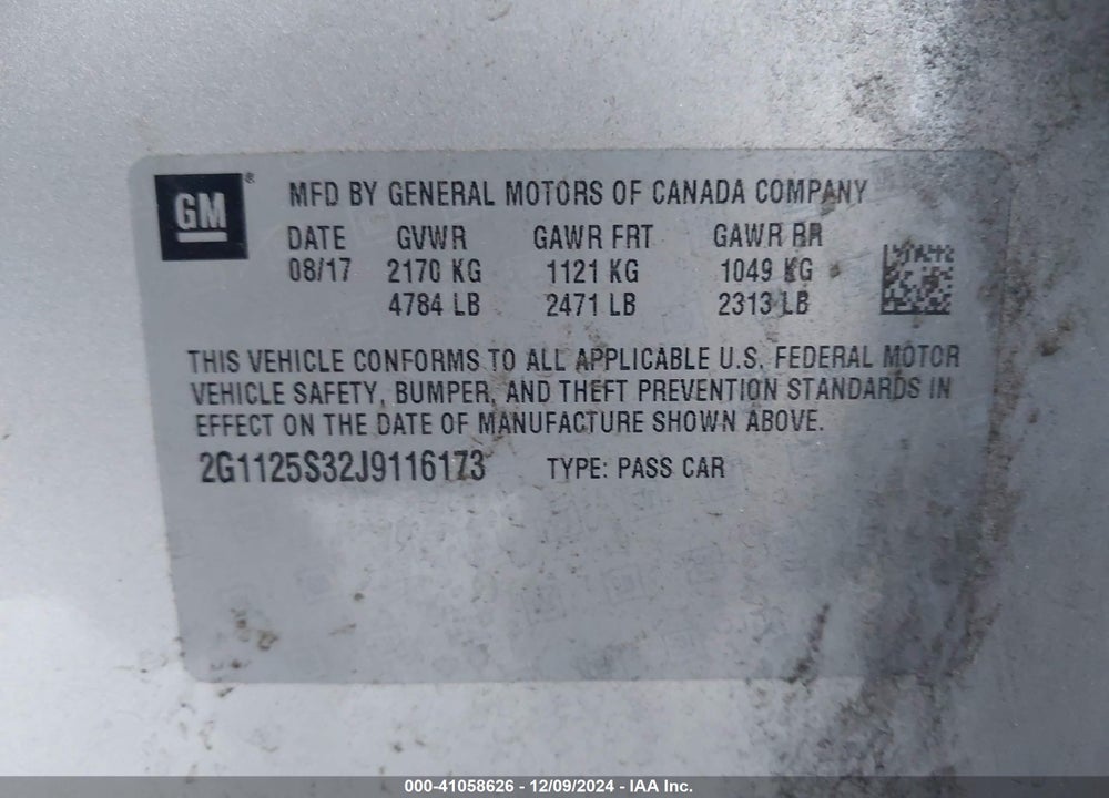 2018 CHEVROLET IMPALA 2LZ VIN: 2G1125S32J9116173