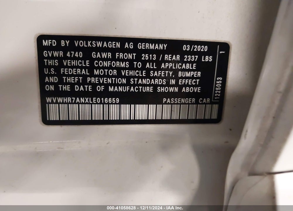 2020 VOLKSWAGEN ARTEON 2.0T SEL R-LINE VIN: WVWHR7ANXLE016659