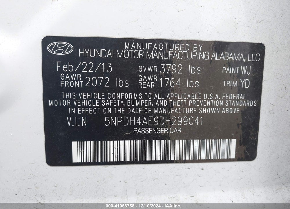 2013 HYUNDAI ELANTRA VIN: 5NPDH4AE9DH299041