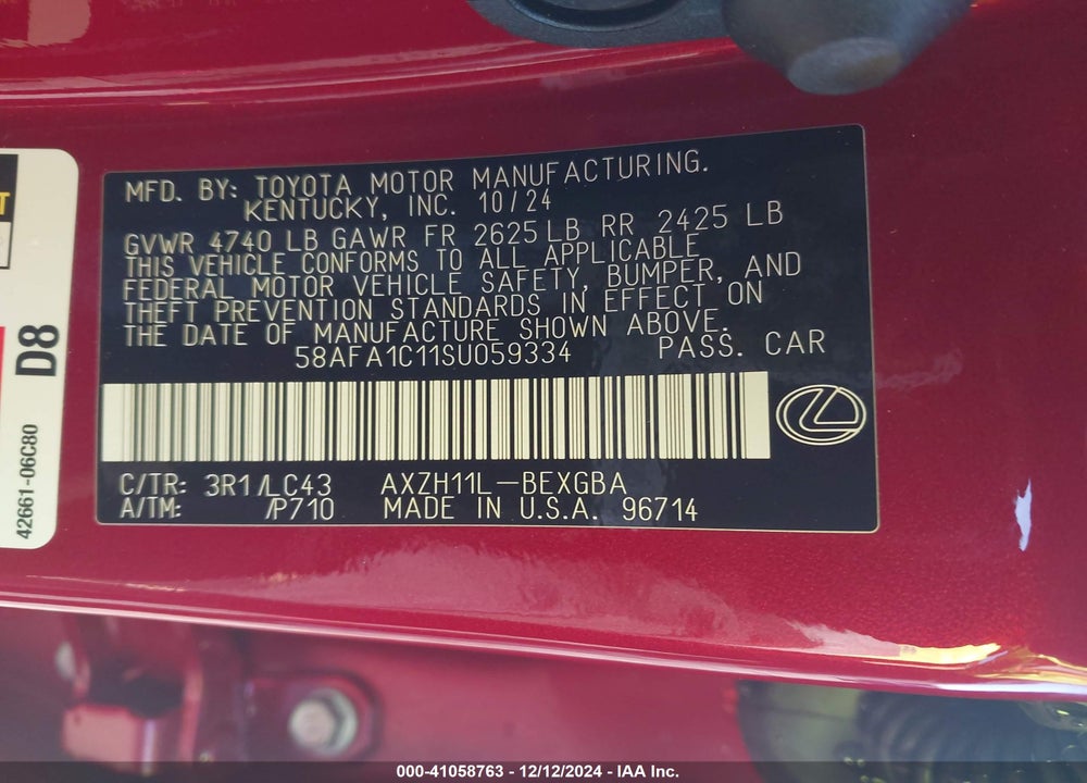 2025 LEXUS ES 300H ULTRA LUXURY VIN: 58AFA1C11SU059334
