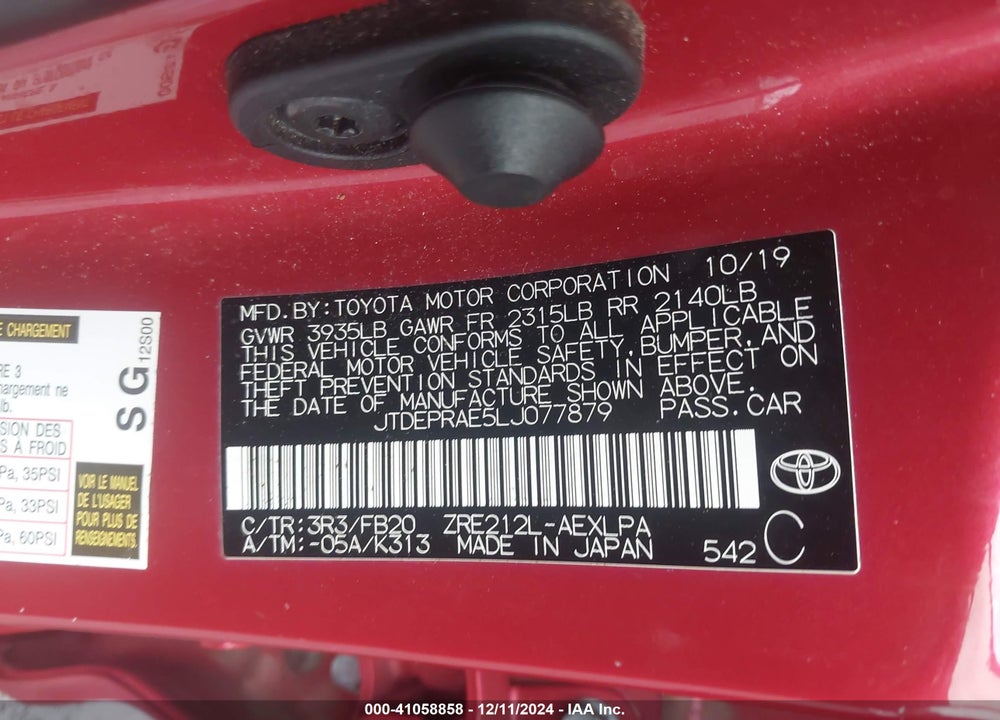 2020 TOYOTA COROLLA LE VIN: JTDEPRAE5LJ077879