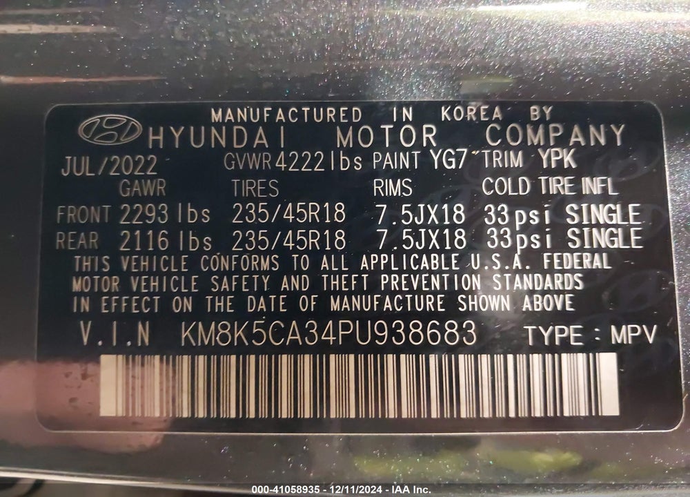 2023 HYUNDAI KONA LIMITED VIN: KM8K5CA34PU938683