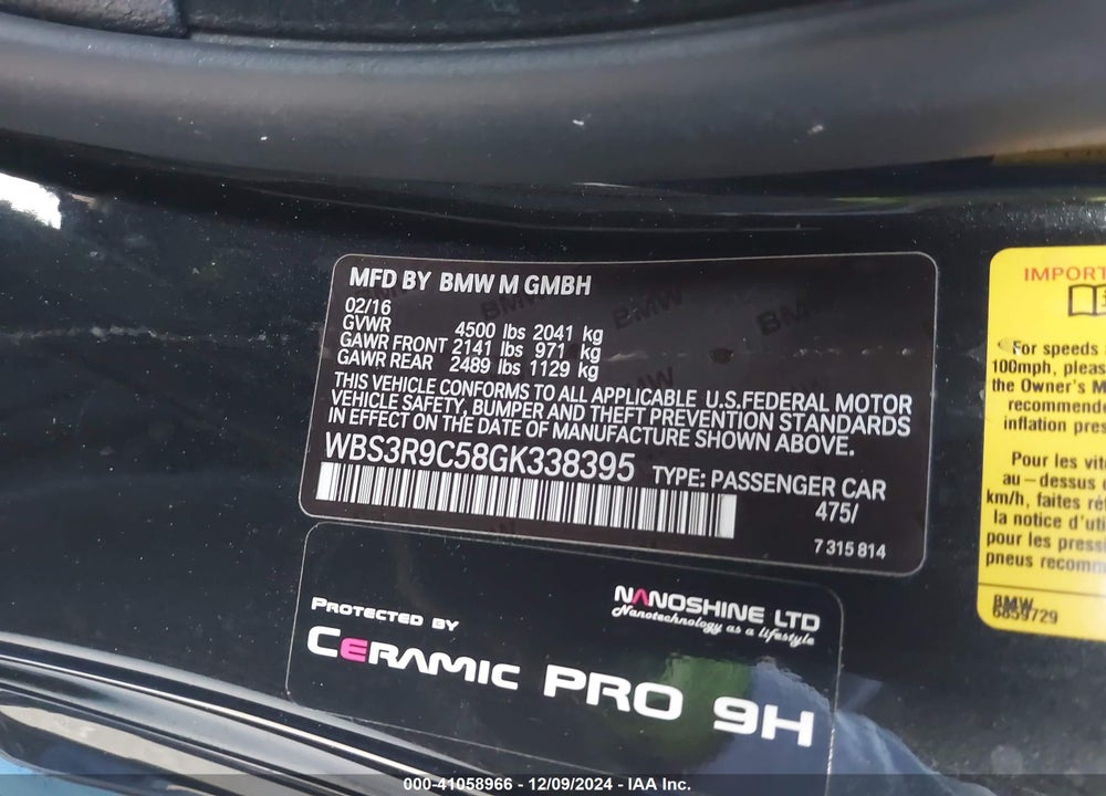 2016 BMW M4 VIN: WBS3R9C58GK338395