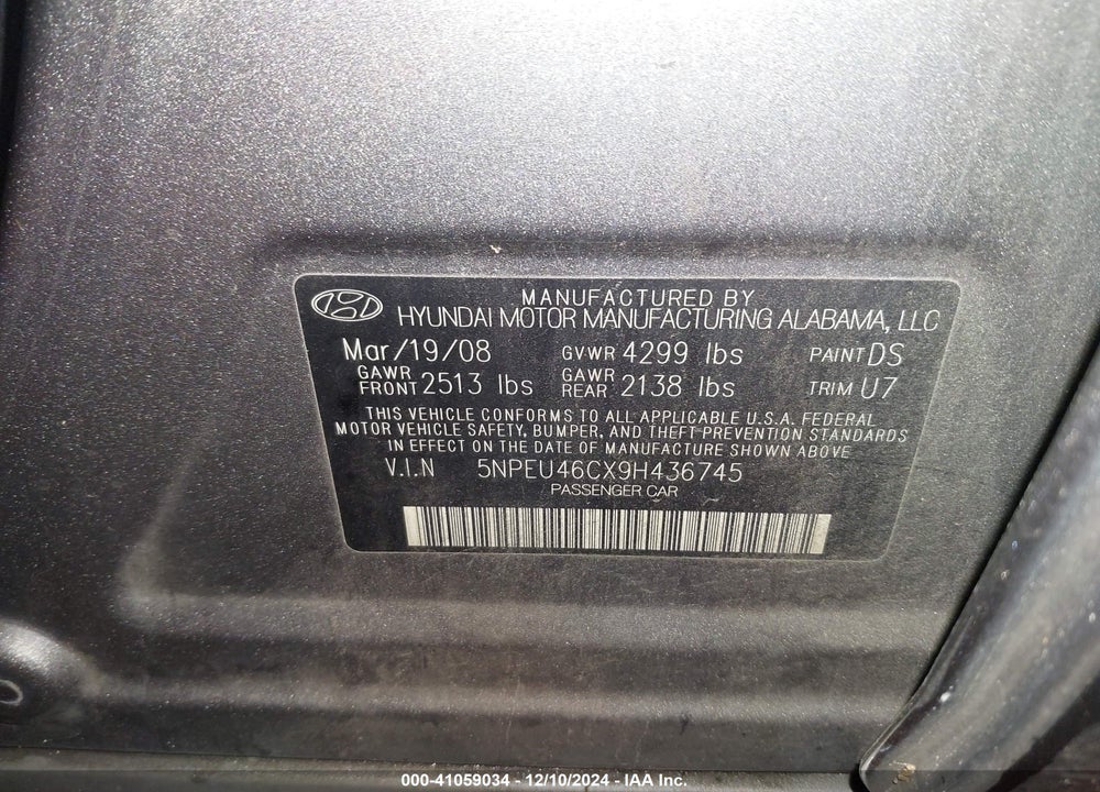 2009 HYUNDAI SONATA LIMITED VIN: 5NPEU46CX9H436745