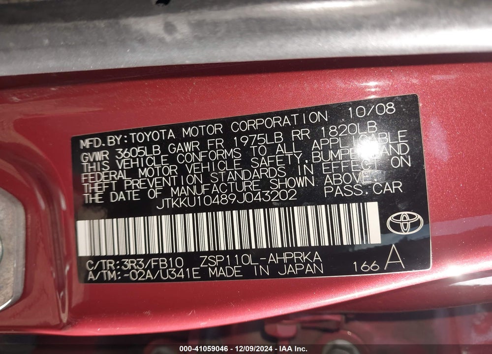 2009 SCION XD VIN: JTKKU10489J043202