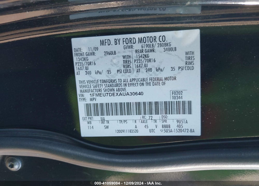 2010 FORD EXPLORER XLT VIN: 1FMEU7DEXAUA30640