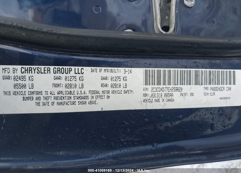 2014 DODGE CHARGER R/T MAX VIN: 2C3CDXDT7EH259820
