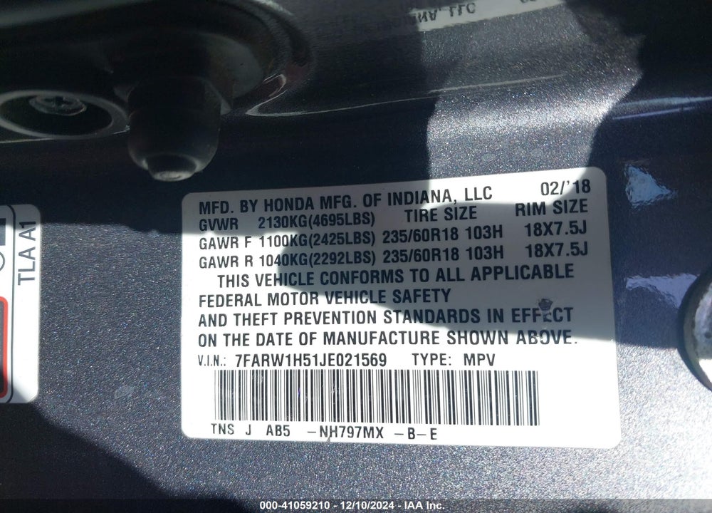 2018 HONDA CR-V EX VIN: 7FARW1H51JE021569