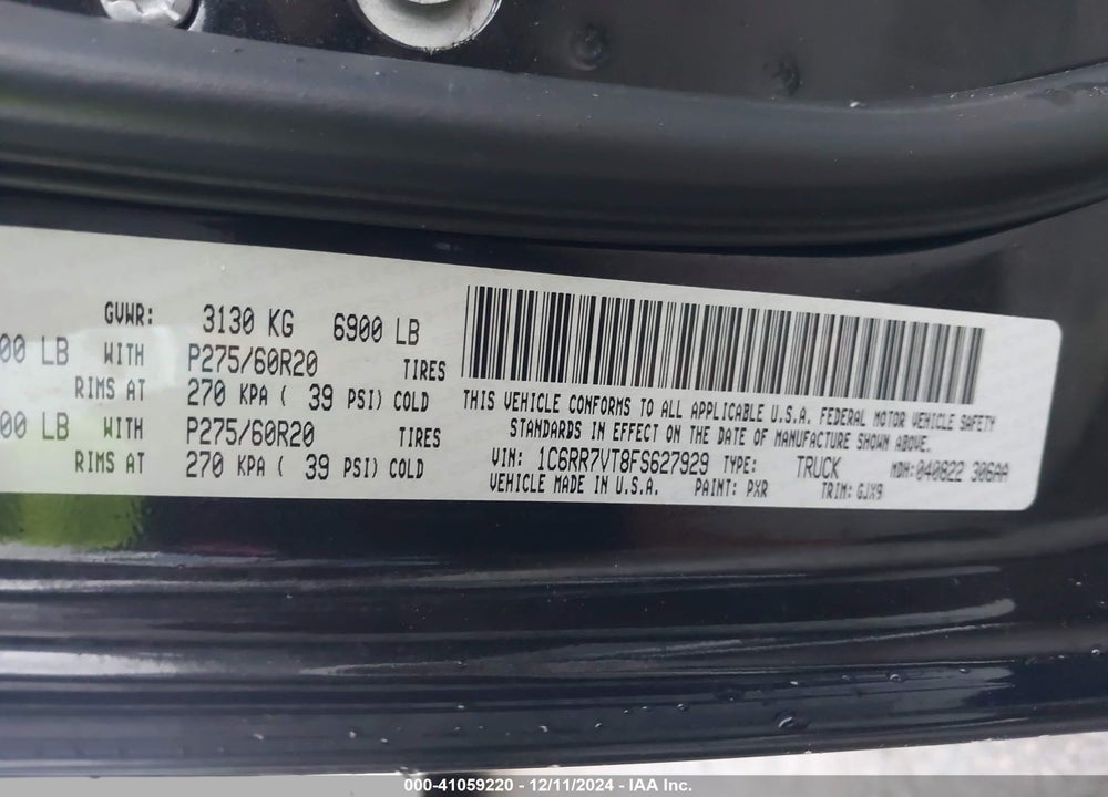 2015 RAM 1500 VIN: 1C6RR7VT8FS627929
