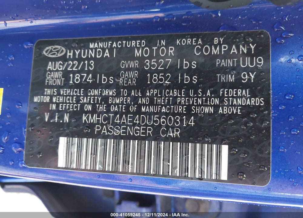2013 HYUNDAI ACCENT GLS VIN: KMHCT4AE4DU560314