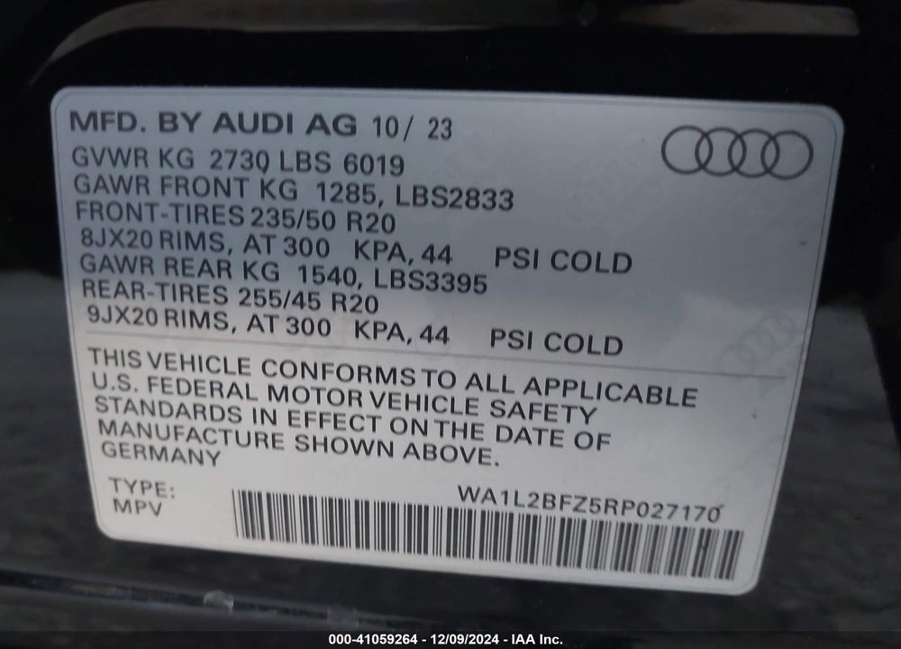 2024 AUDI Q4 E-TRON PREMIUM PLUS 50 QUATTRO VIN: WA1L2BFZ5RP027170